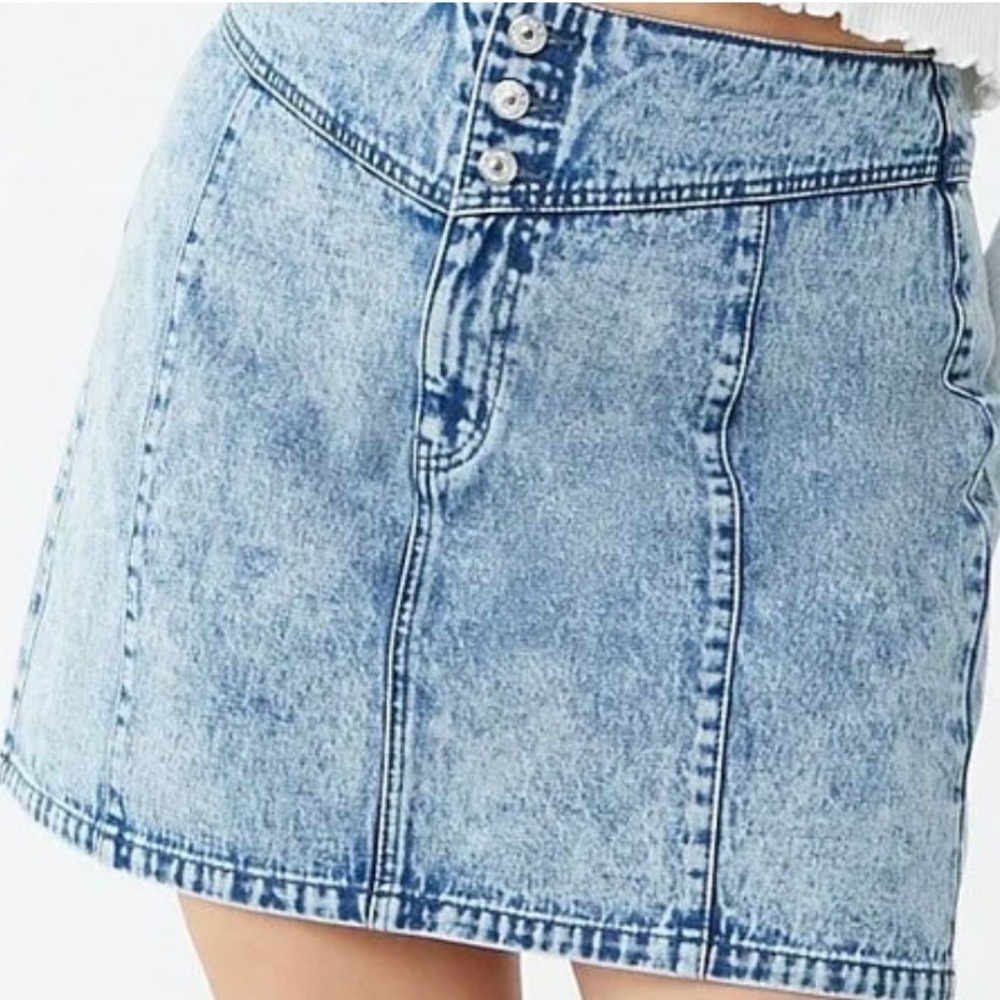Acid Wash Denim Button Fly Mini Skirt Plus‎ Size Retro Look